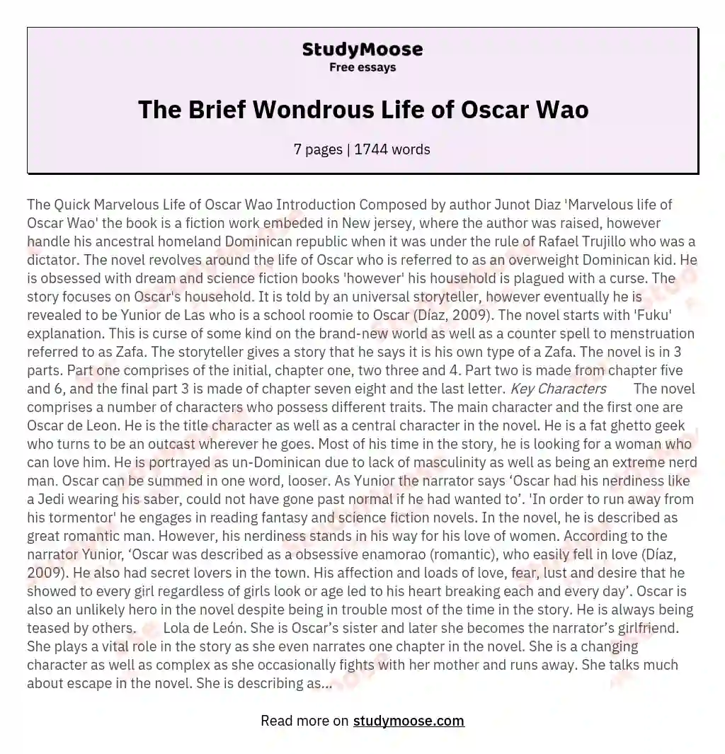 the brief wondrous life of oscar wao essay