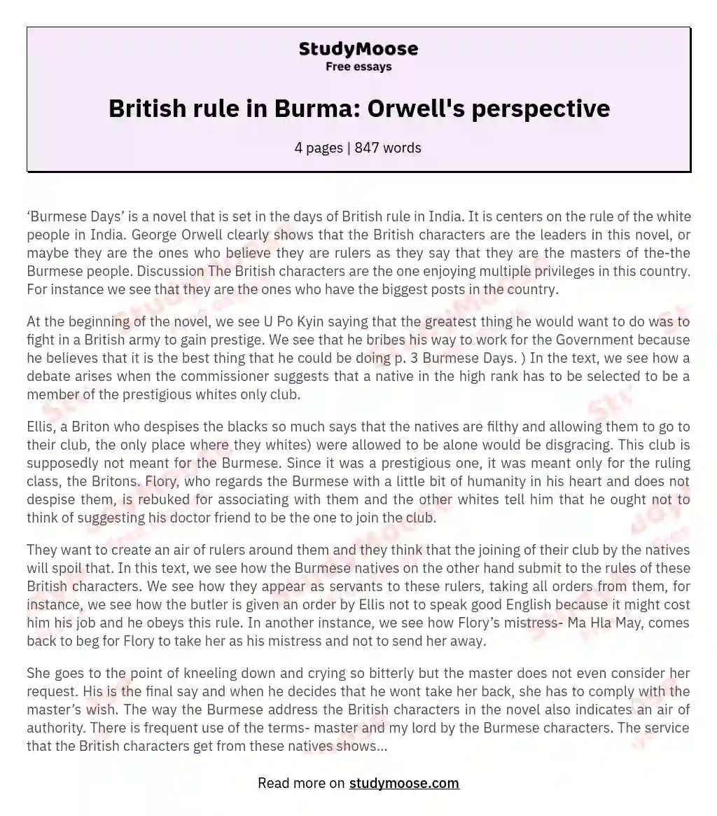 The British Characters In ‘Burmese Days’ Believe They Are The Rulers Of Burma. Does Orwell Agree? Can We Determine Who The Rulers Are And Who Are The Ruled?