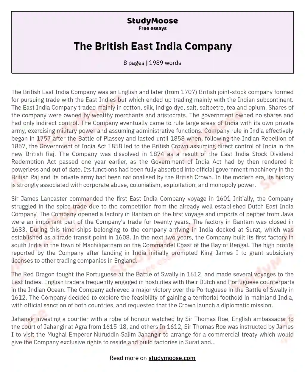 The British East India Company essay