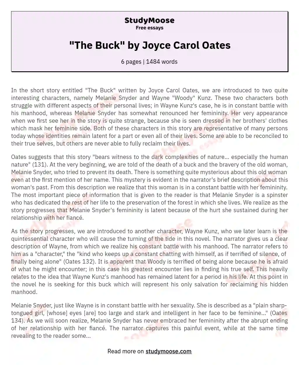"The Buck" by Joyce Carol Oates essay