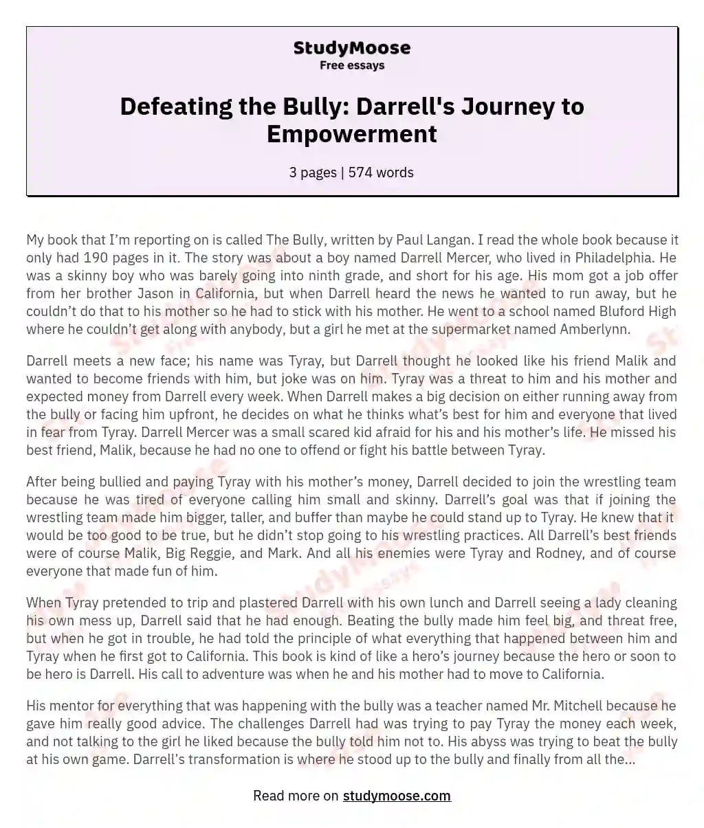 Defeating the Bully: Darrell's Journey to Empowerment essay