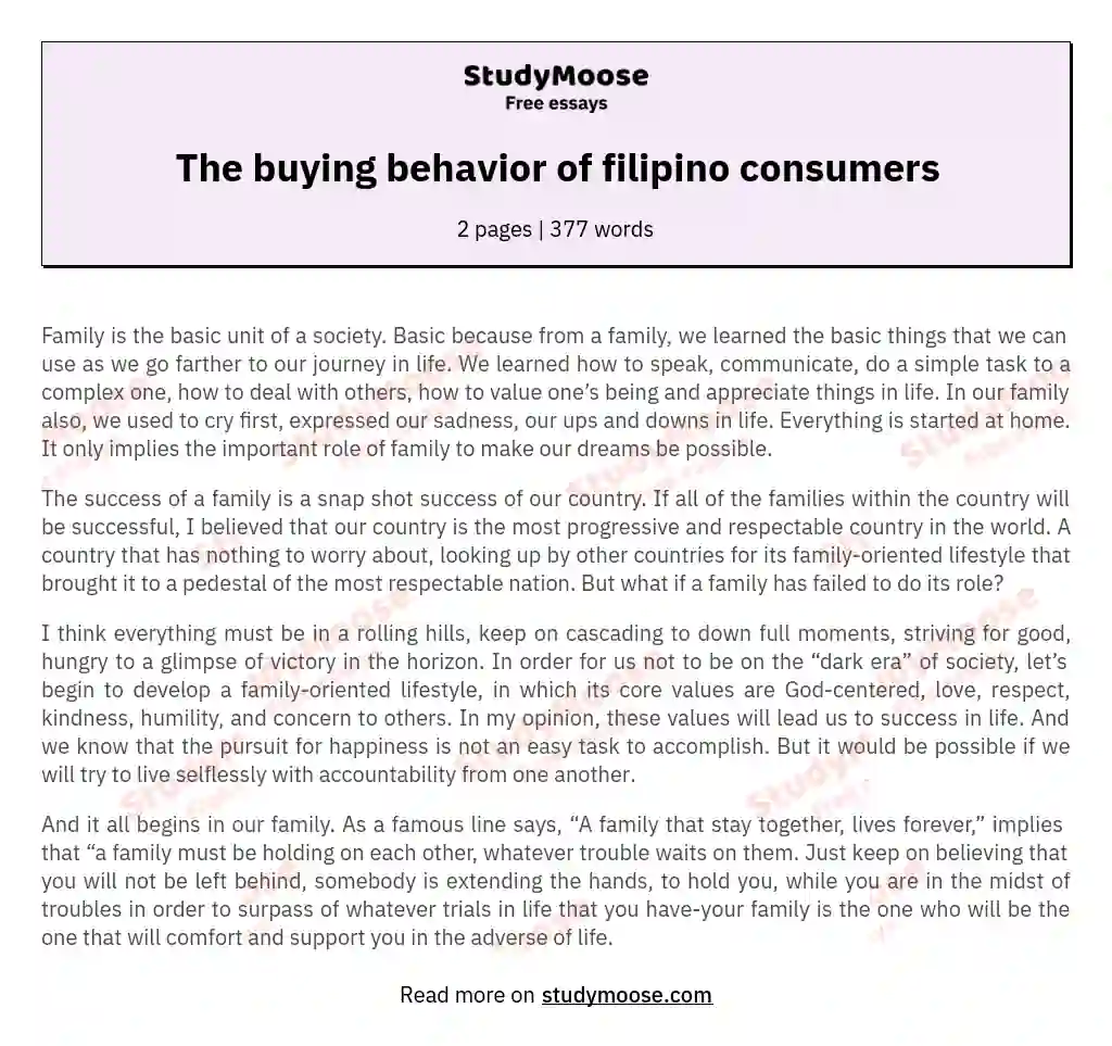 The buying behavior of filipino consumers essay