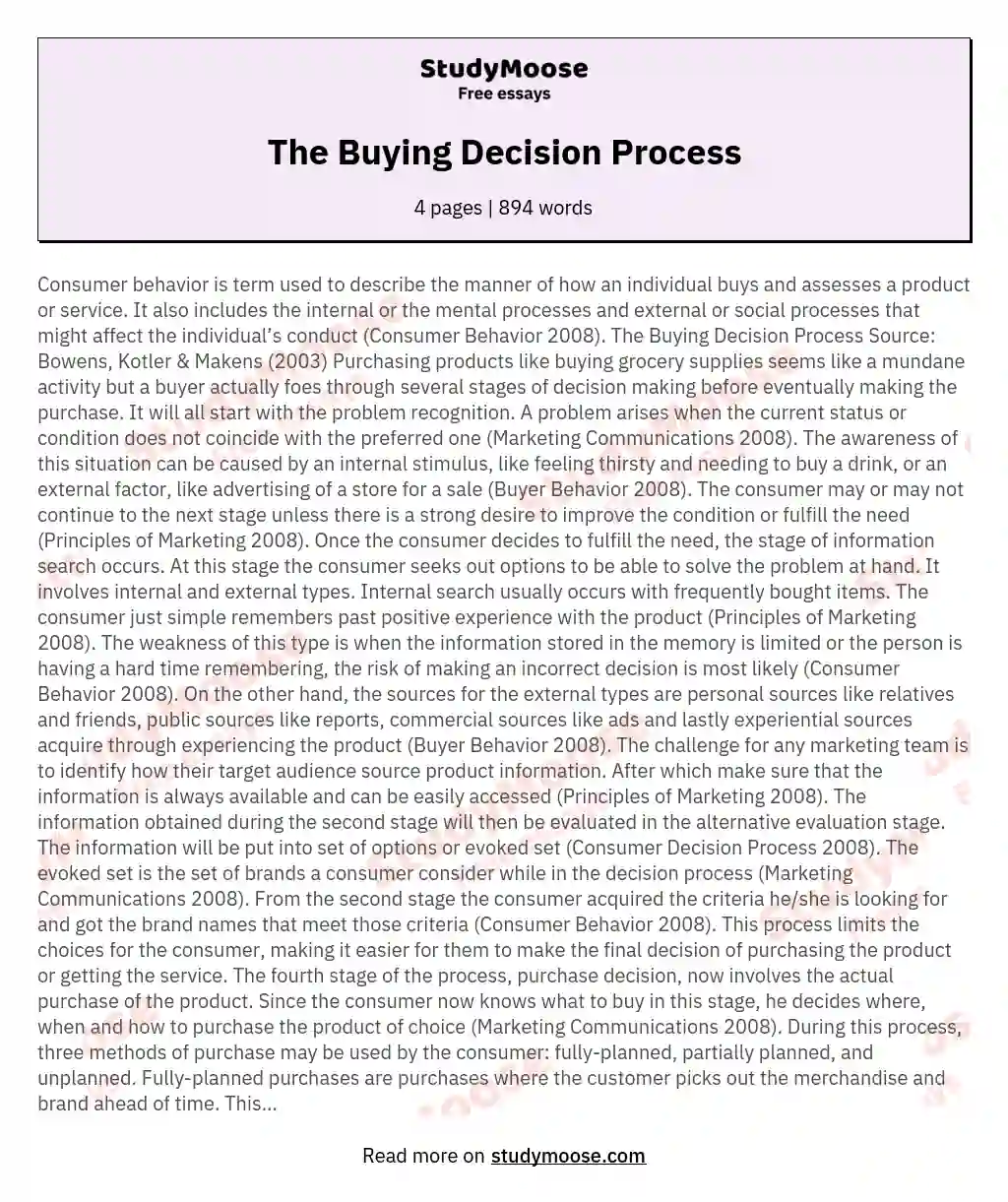 The Buying Decision Process essay