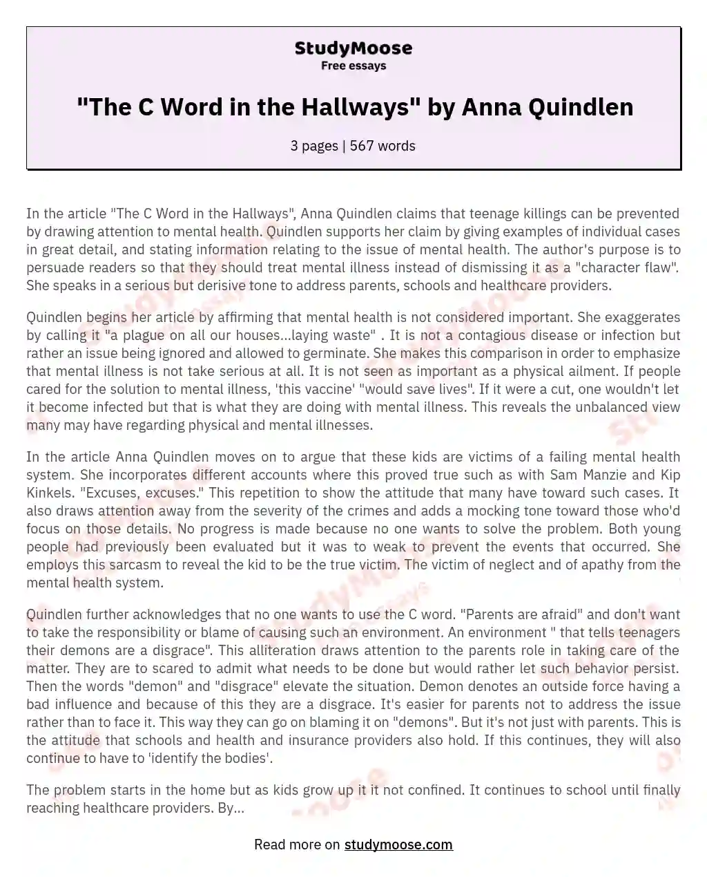 "The C Word in the Hallways" by Anna Quindlen essay