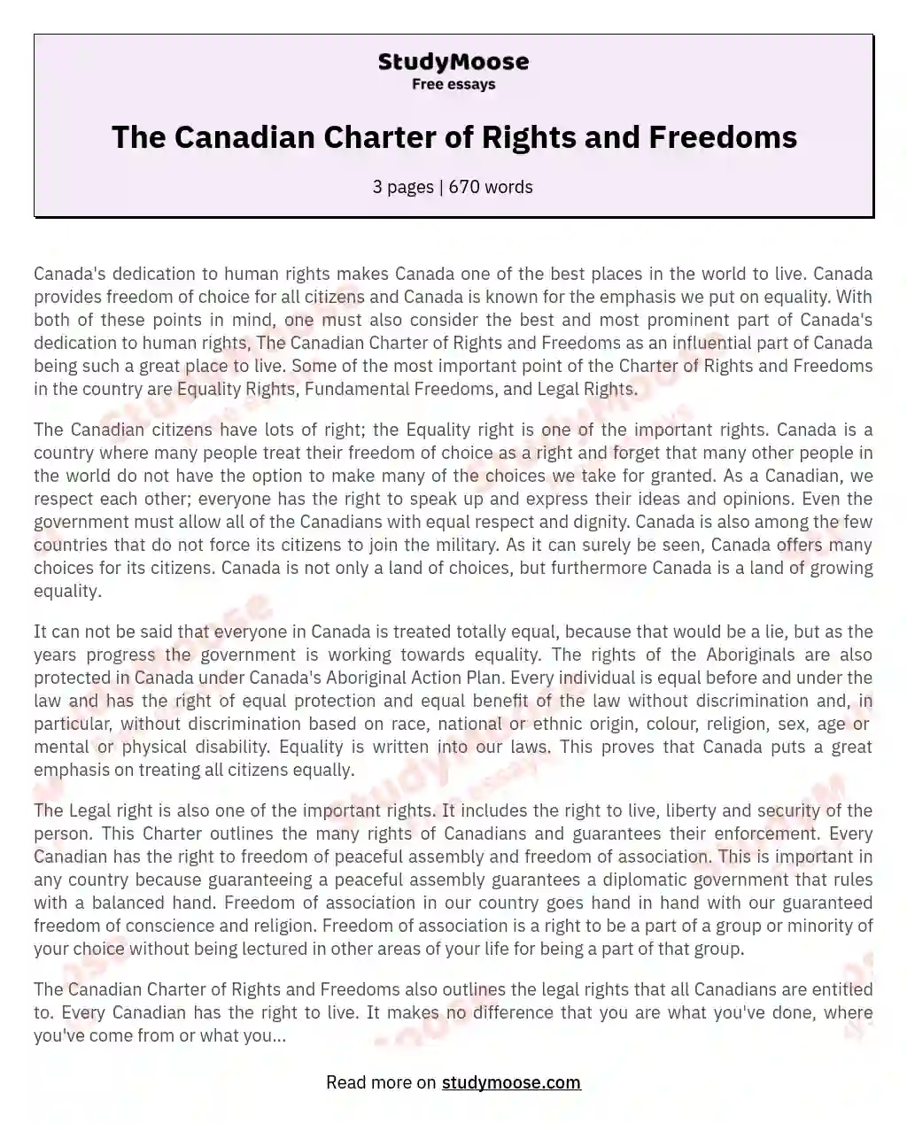 The Canadian Charter of Rights and Freedoms essay