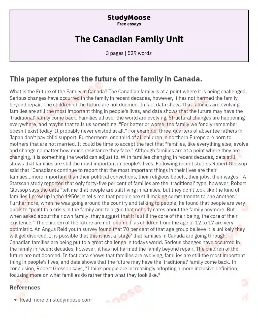 The Canadian Family Unit essay