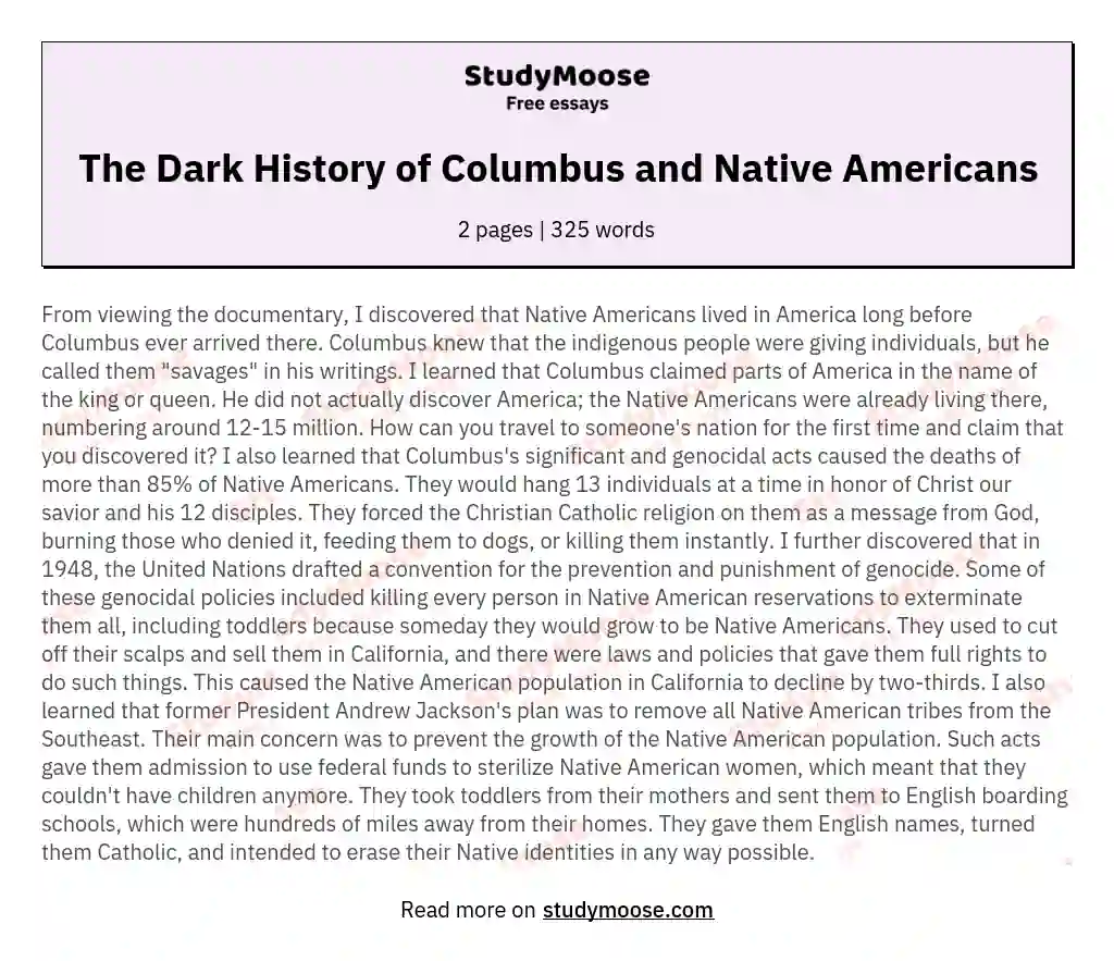 The Dark History of Columbus and Native Americans essay