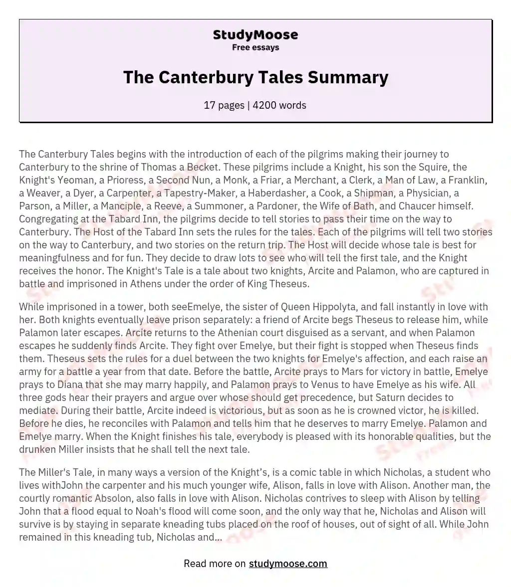 The Canterbury Tales Summary essay