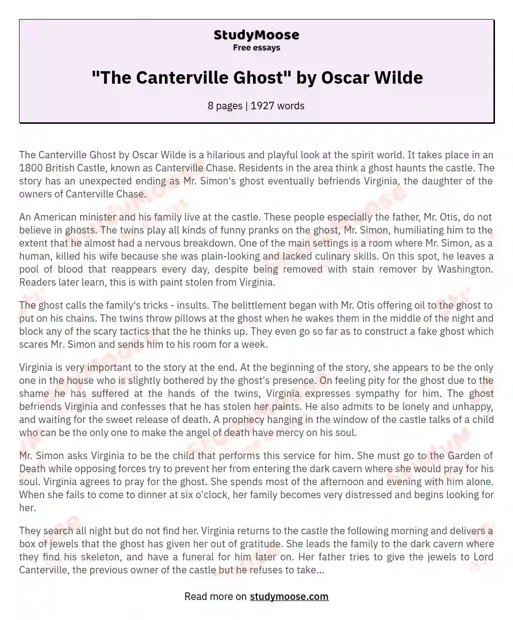 oscar wilde canterville ghost summary