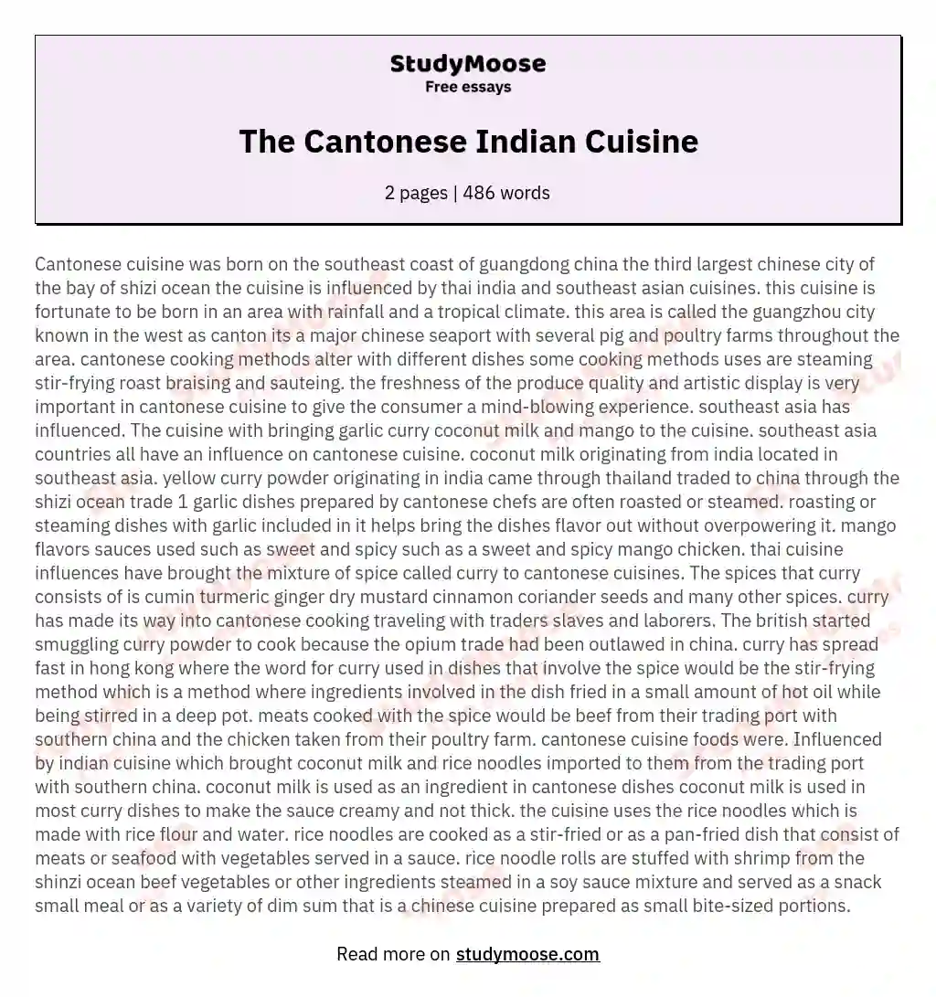 The Cantonese Indian Cuisine essay
