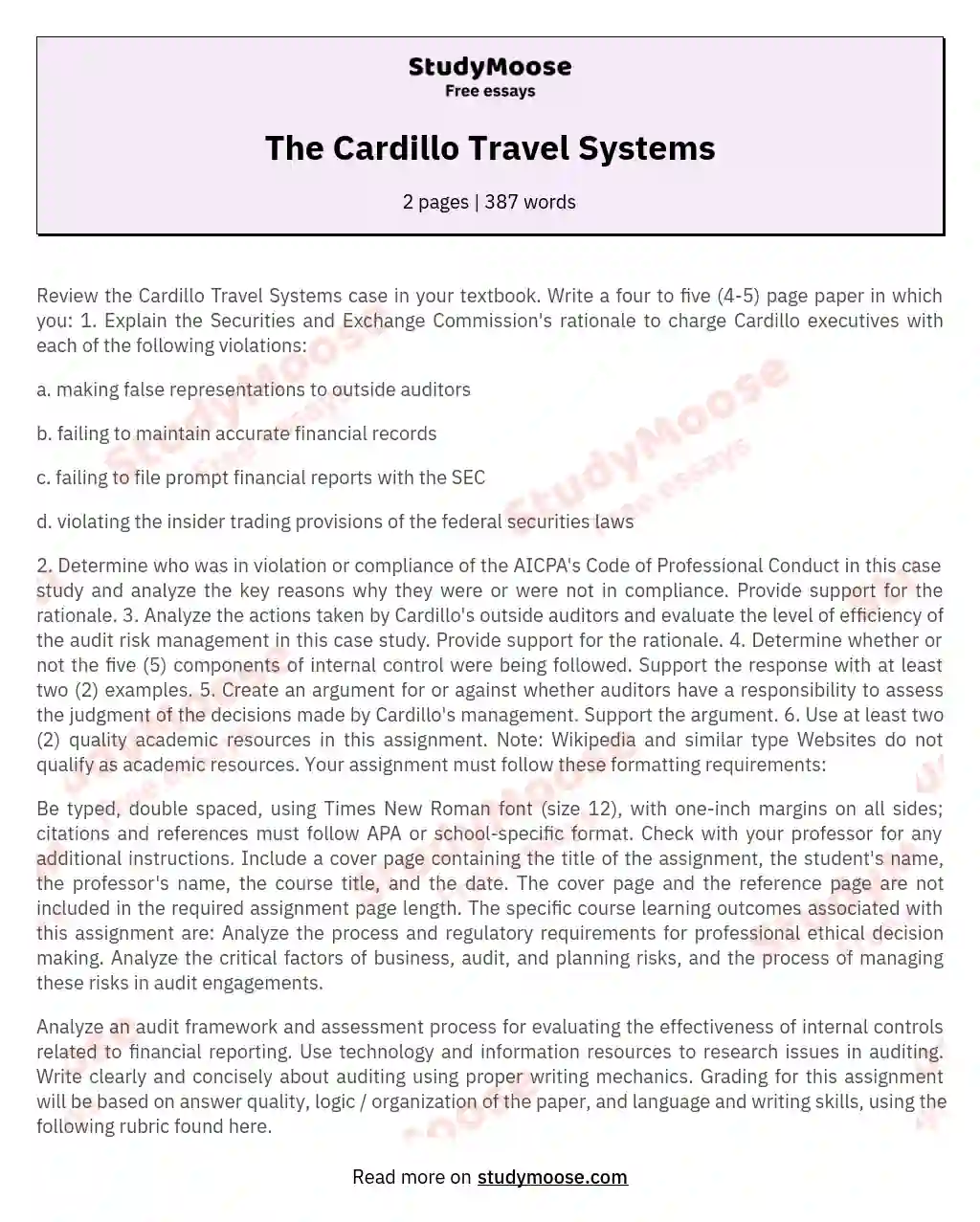 The Cardillo Travel Systems essay