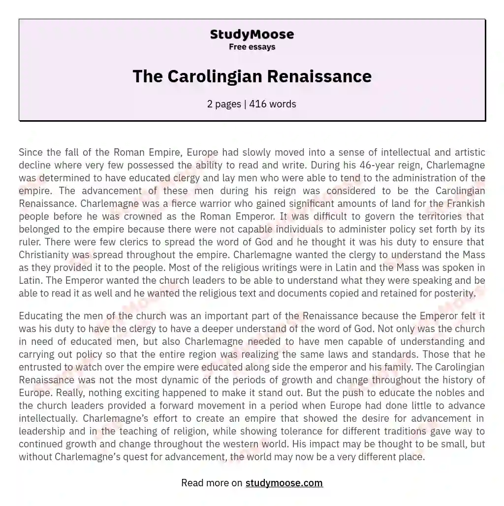 The Carolingian Renaissance essay