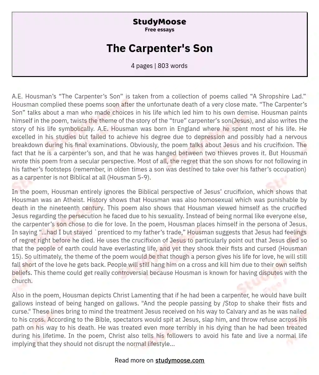 The Carpenter's Son essay