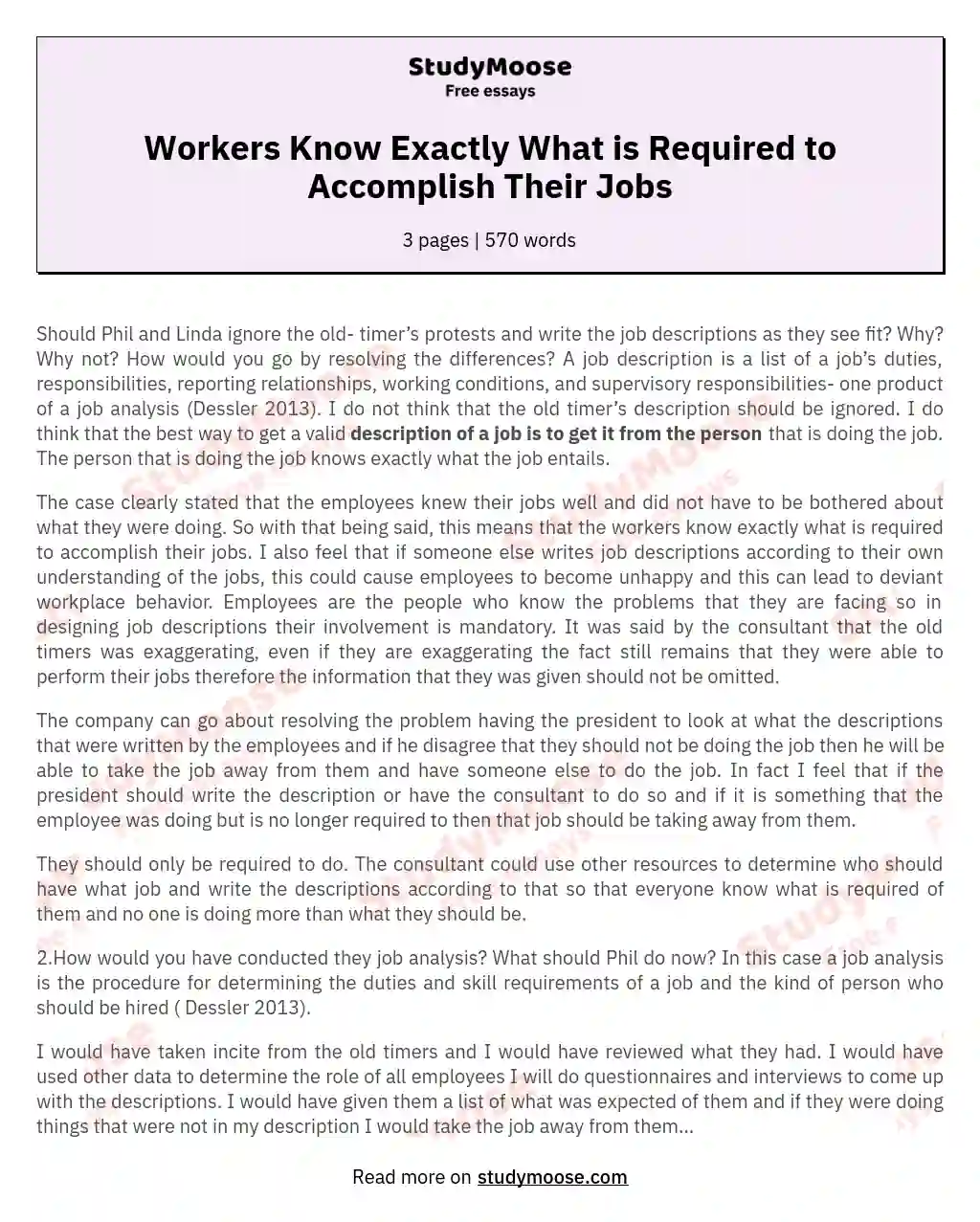 Workers Know Exactly What is Required to Accomplish Their Jobs essay