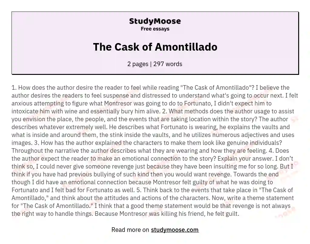 The Cask of Amontillado essay