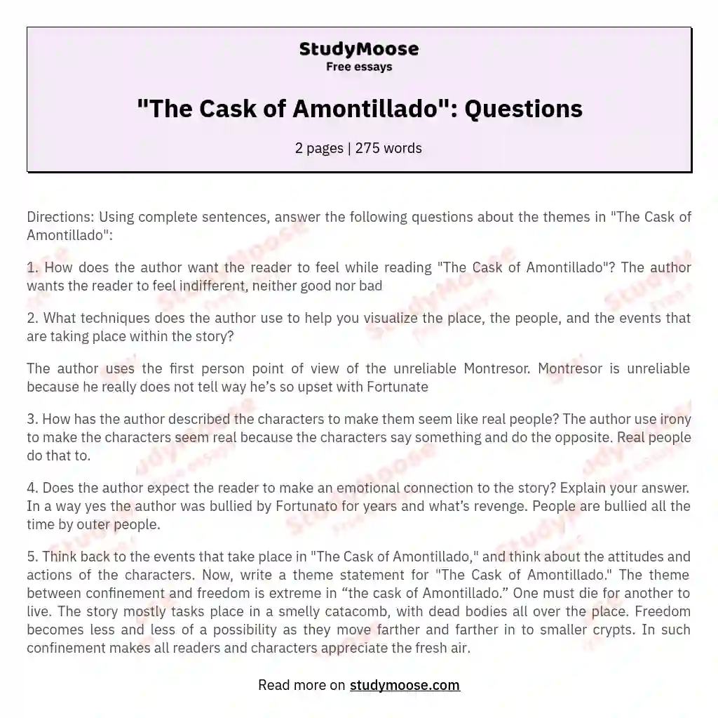"The Cask of Amontillado": Questions