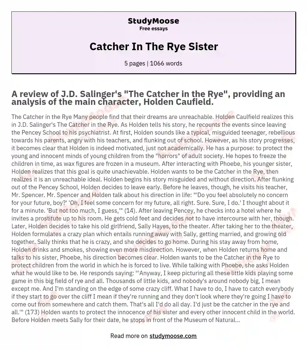 Catcher In The Rye Sister essay