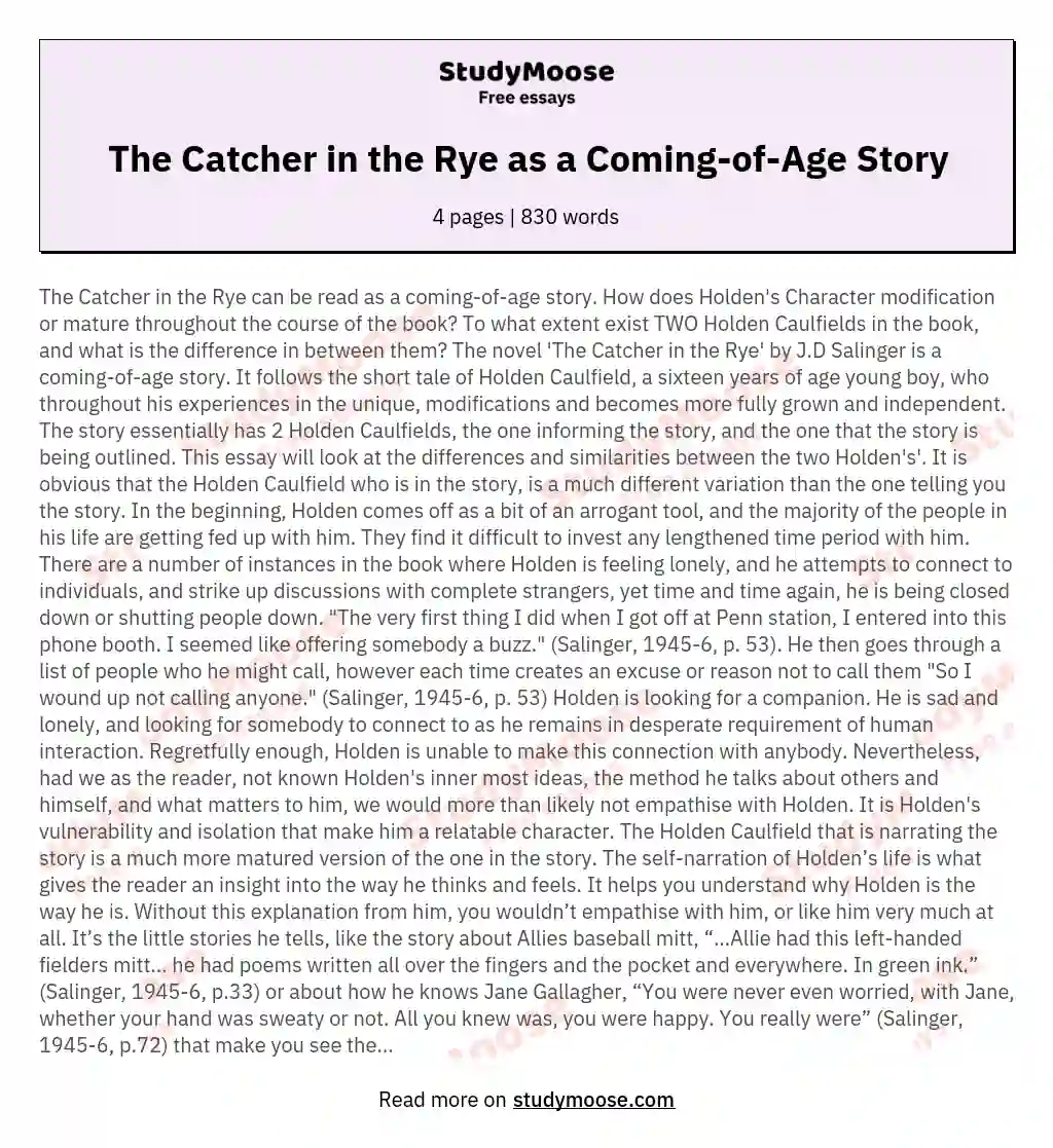 The Catcher in the Rye as a Coming-of-Age Story