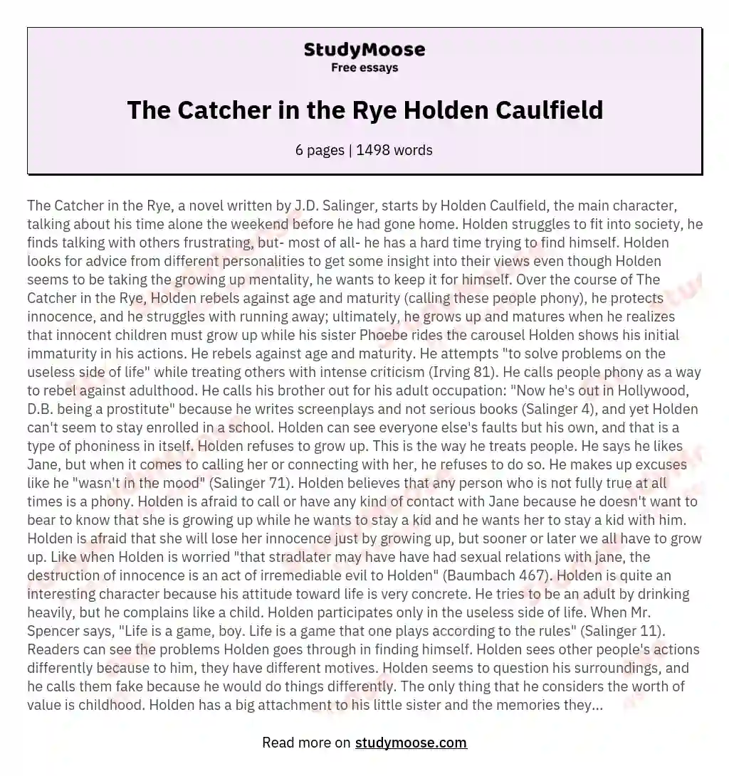 The Catcher in the Rye Holden Caulfield essay