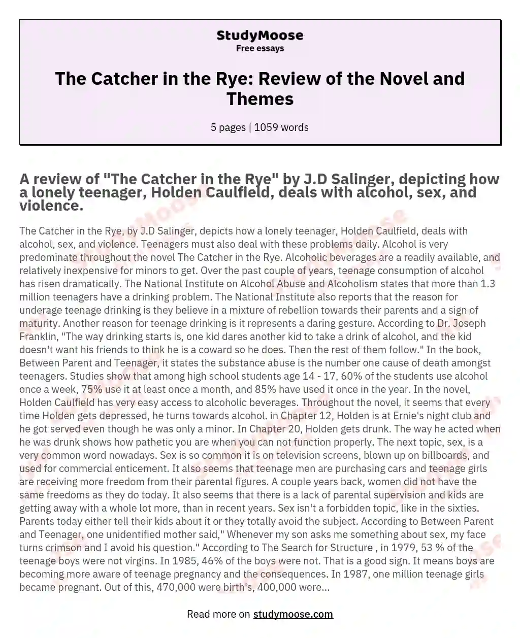 The Catcher in the Rye: Review of the Novel and Themes