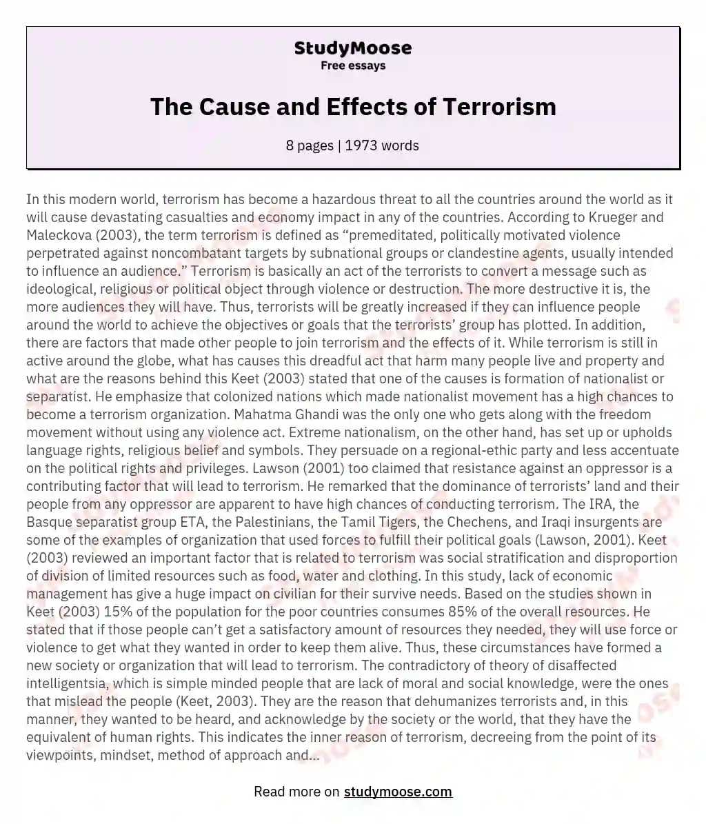 The Cause and Effects of Terrorism essay