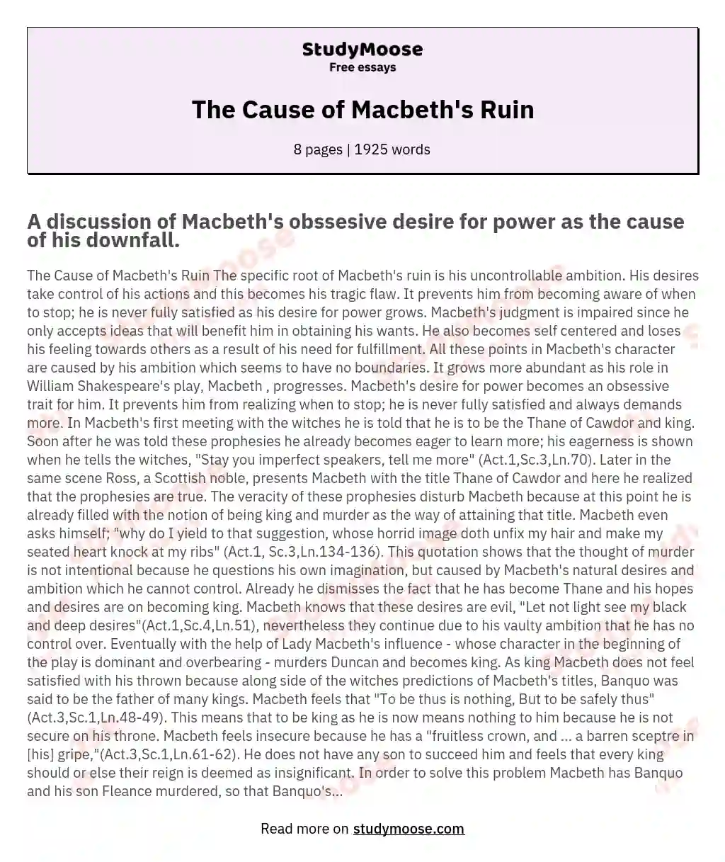 The Cause of Macbeth's Ruin