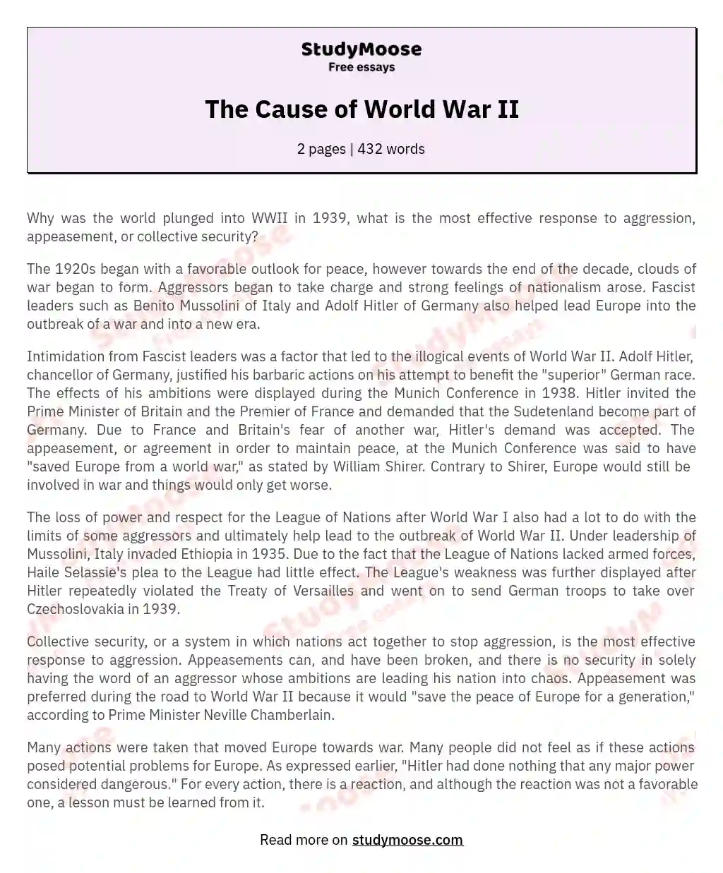 The Roots of World War II: Aggression, Weakness, and Appeasement essay