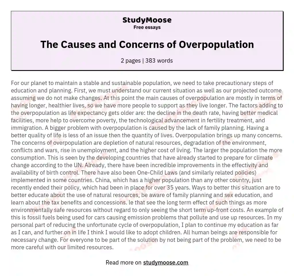 The Causes and Concerns of Overpopulation essay