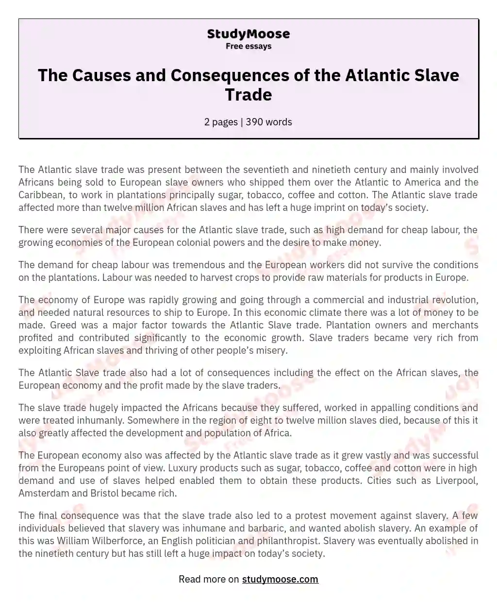 The Causes and Consequences of the Atlantic Slave Trade essay