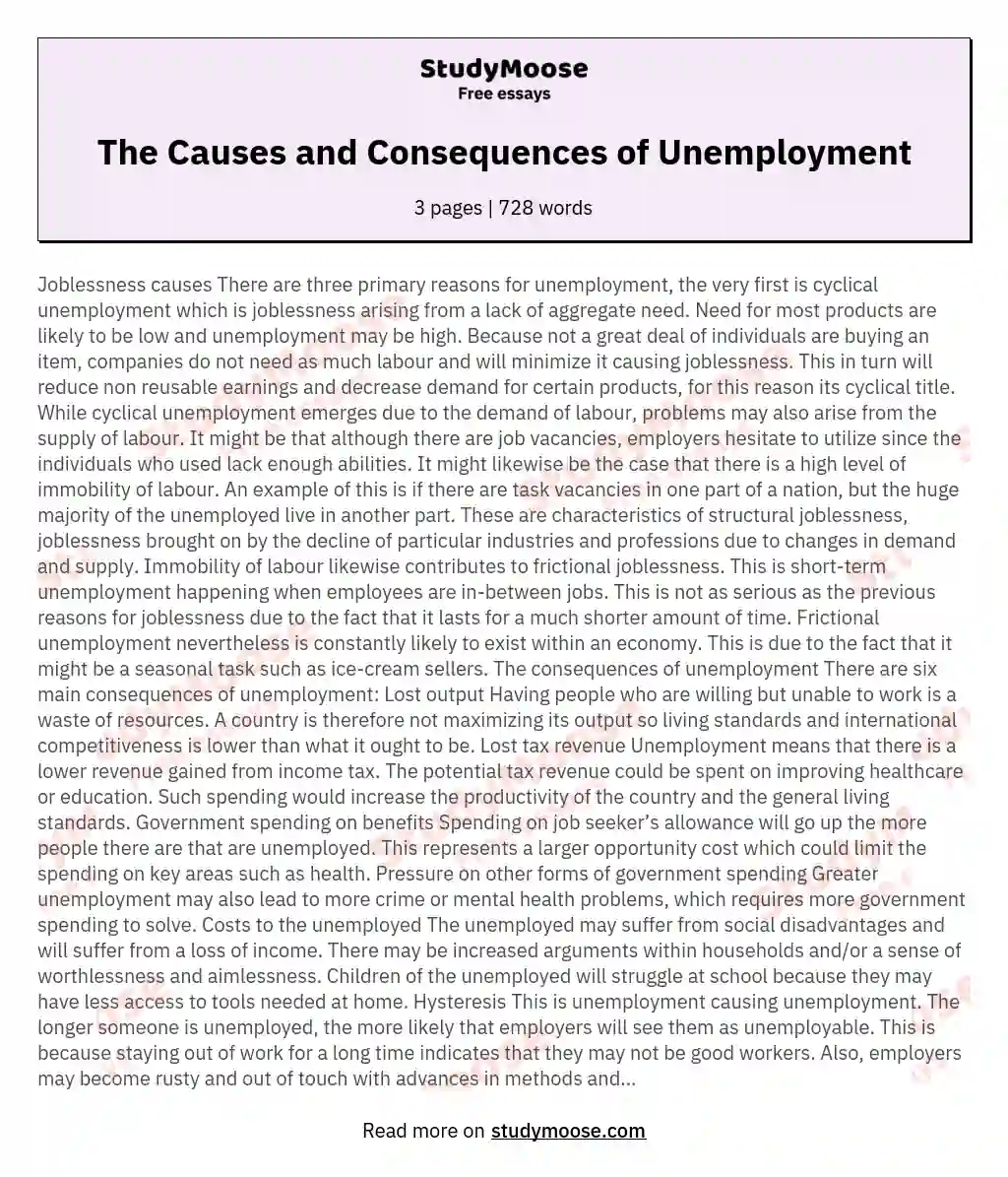 essay on unemployment for 10 class