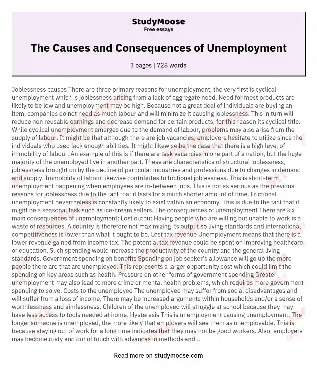 essay questions about unemployment