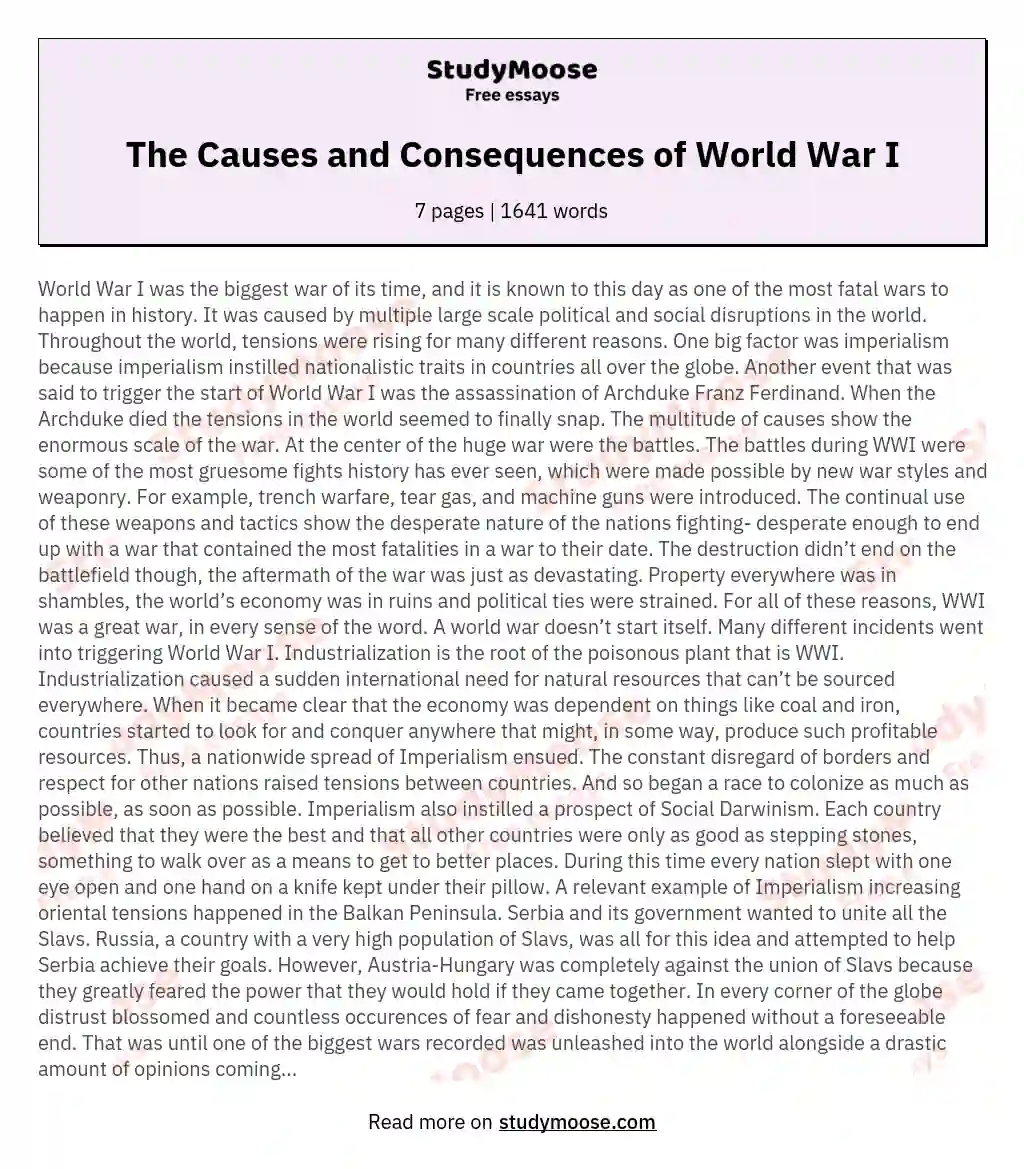 essay on world war i
