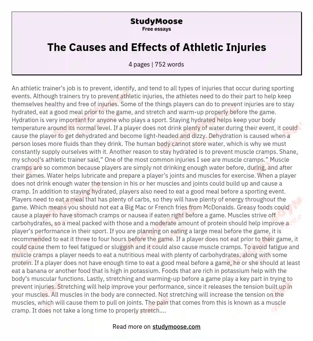 The Causes and Effects of Athletic Injuries essay