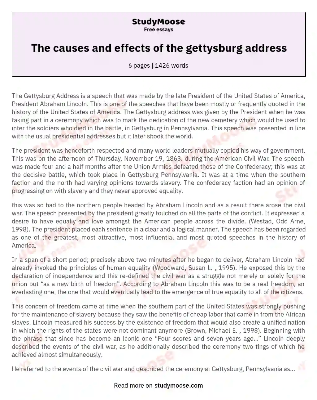 The causes and effects of the gettysburg address