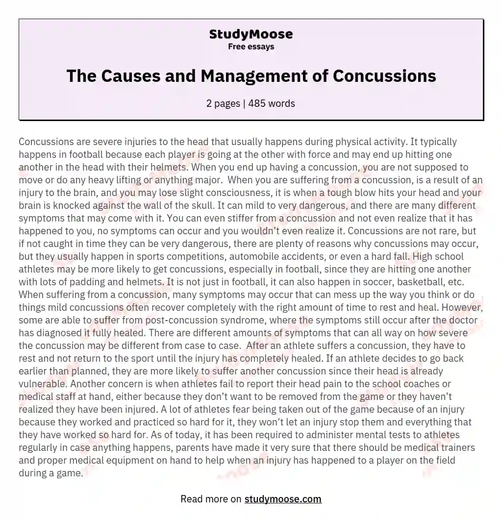 The Causes and Management of Concussions essay