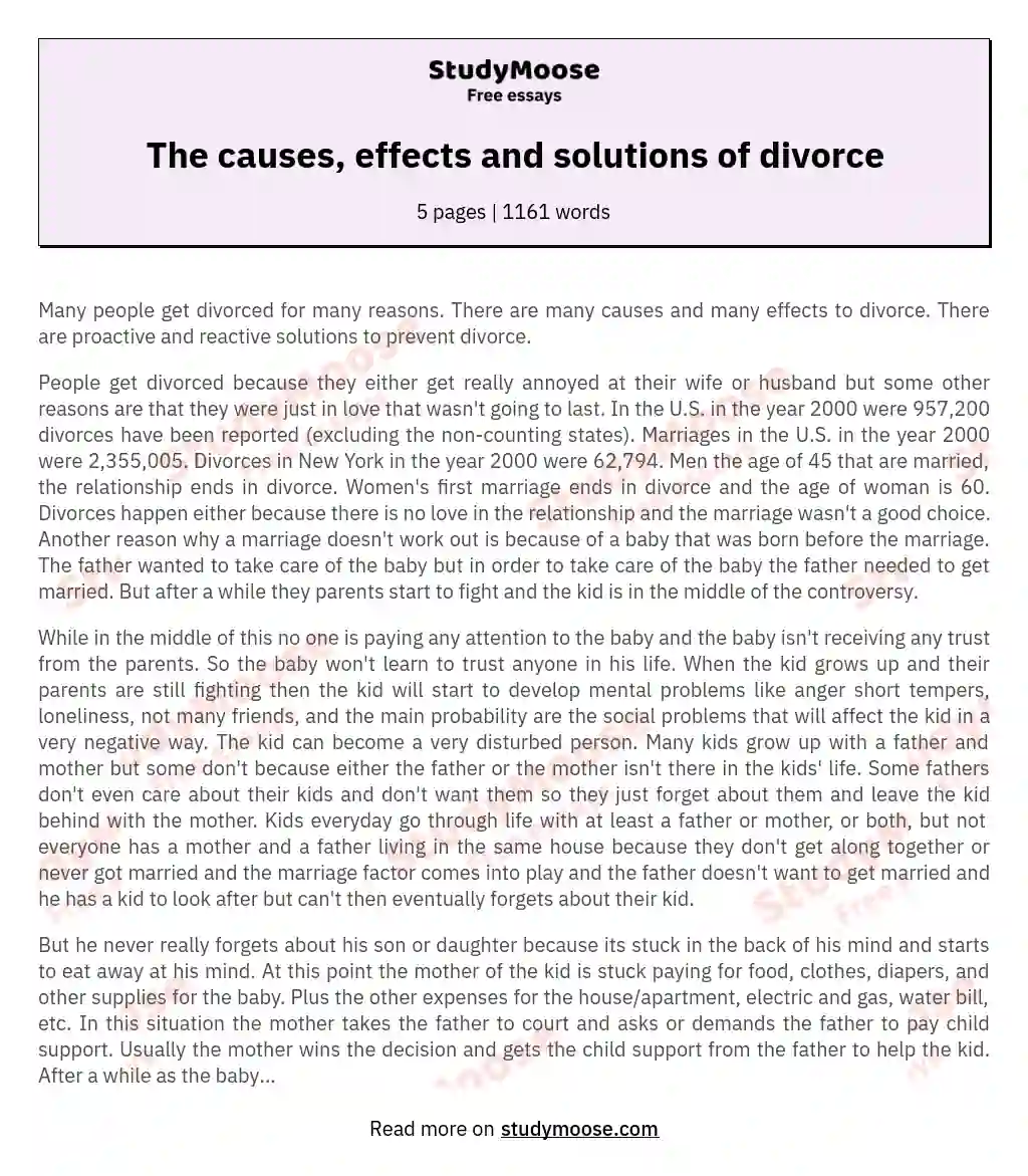 The causes, effects and solutions of divorce essay