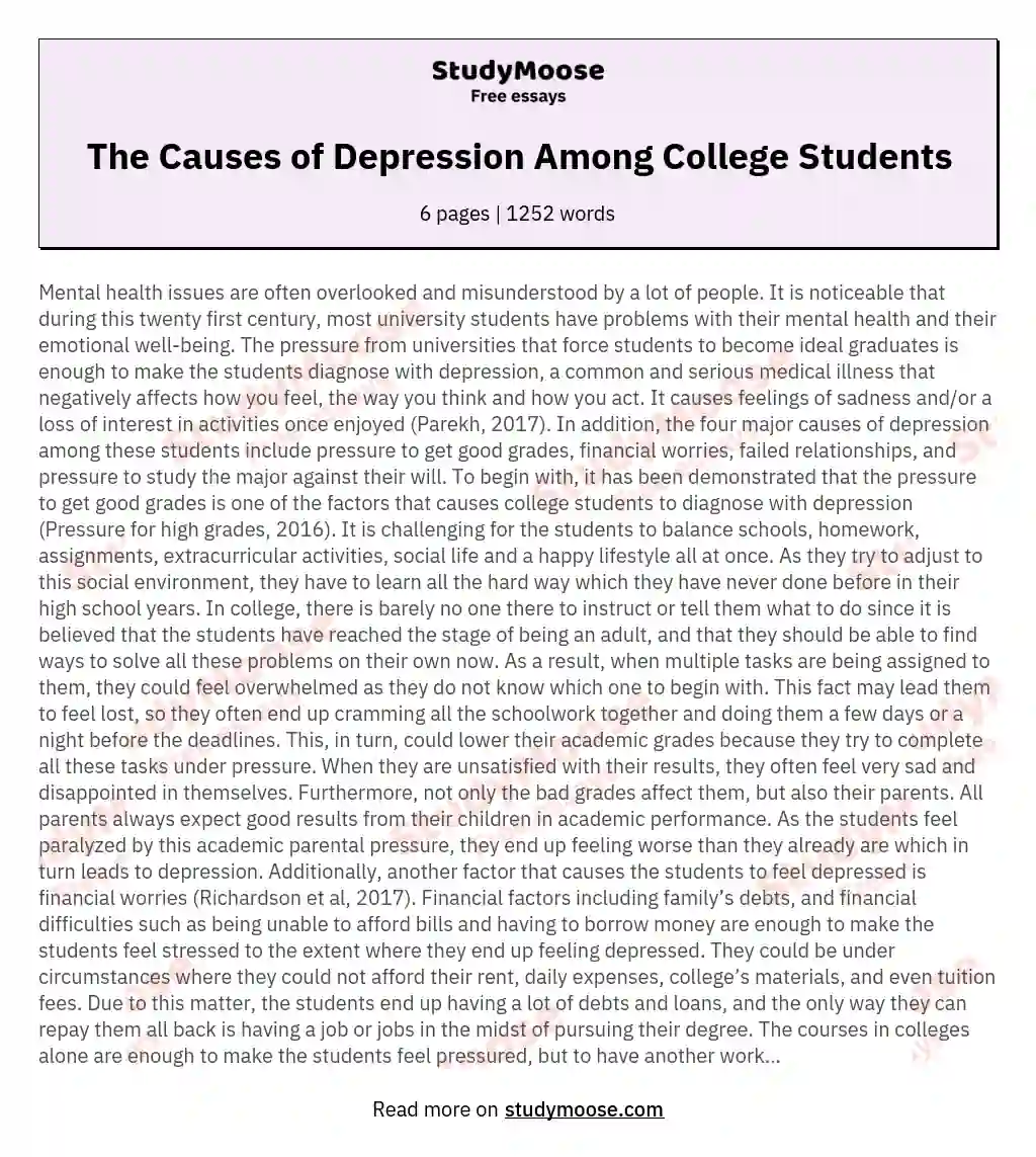 college essays on depression
