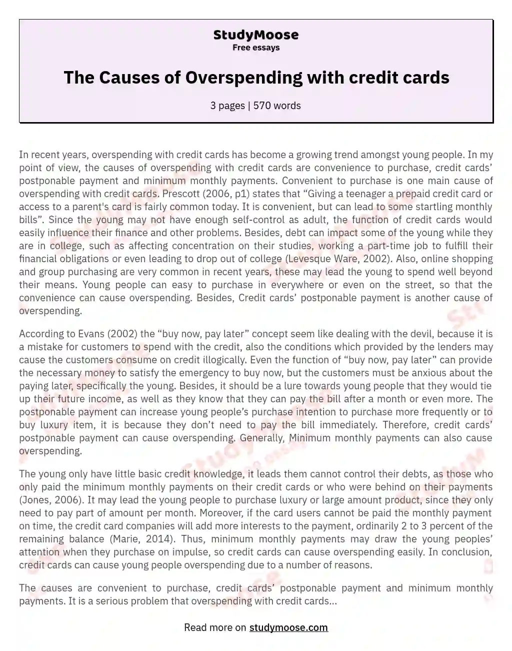 The Causes of Overspending with credit cards essay