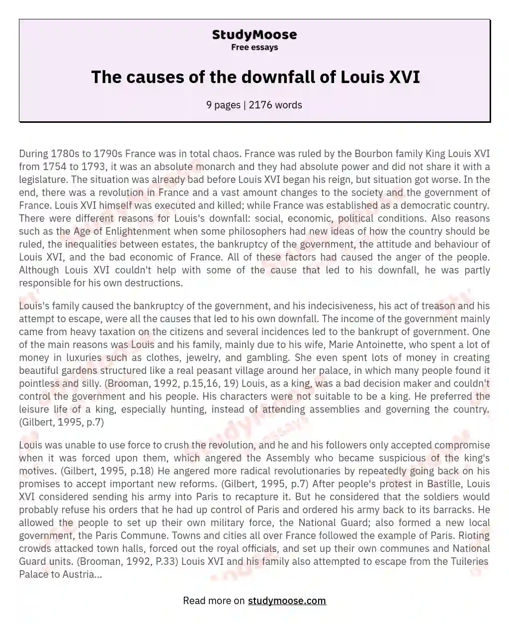 The causes of the downfall of Louis XVI essay