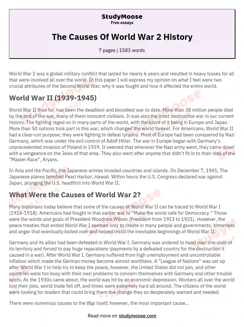 causes of world war 2
