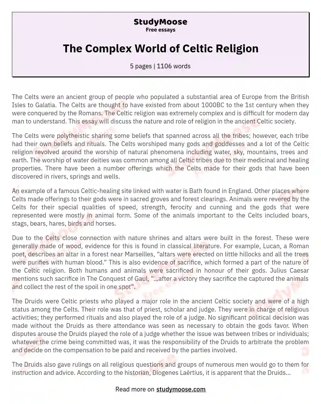 The Complex World of Celtic Religion essay