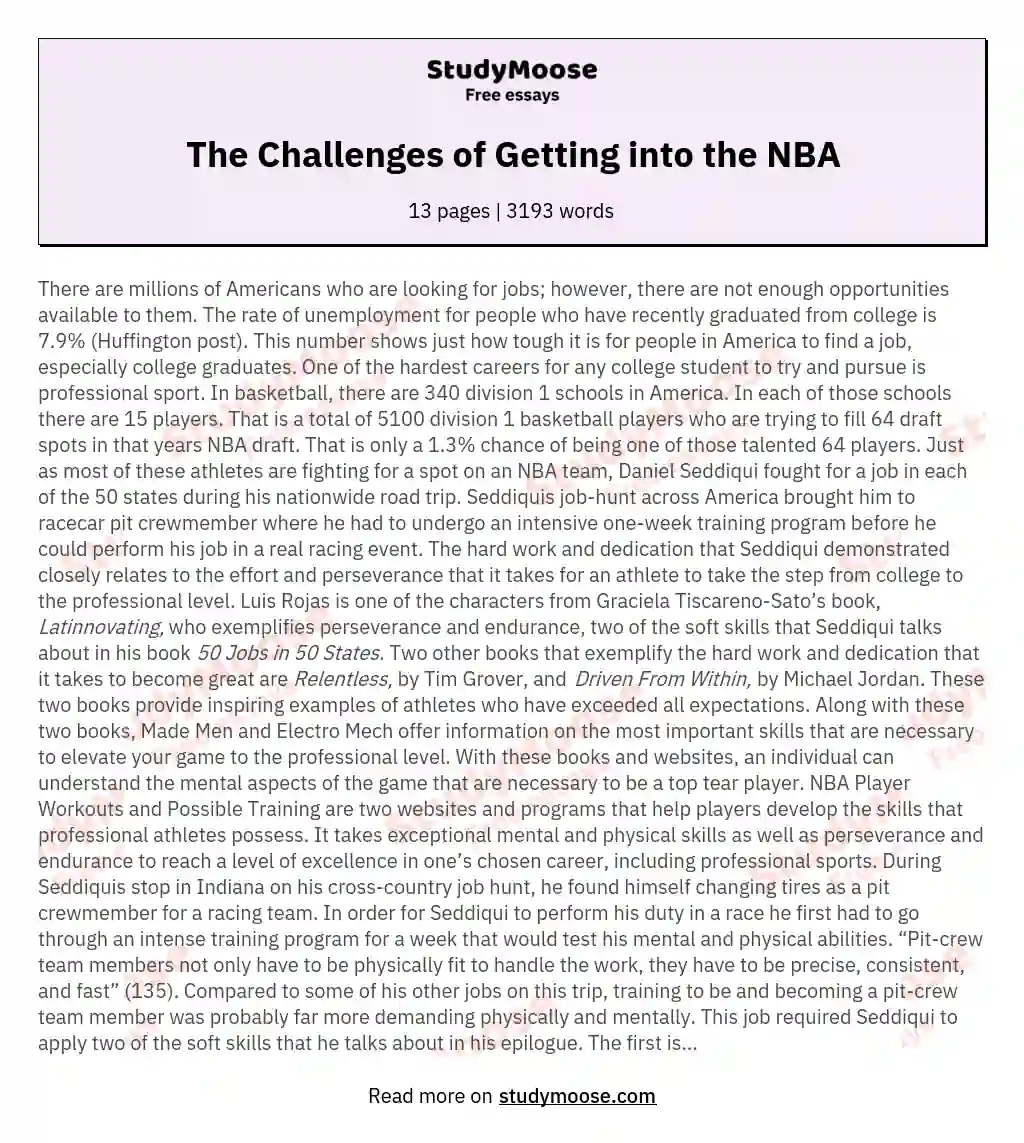 The Challenges of Getting into the NBA essay