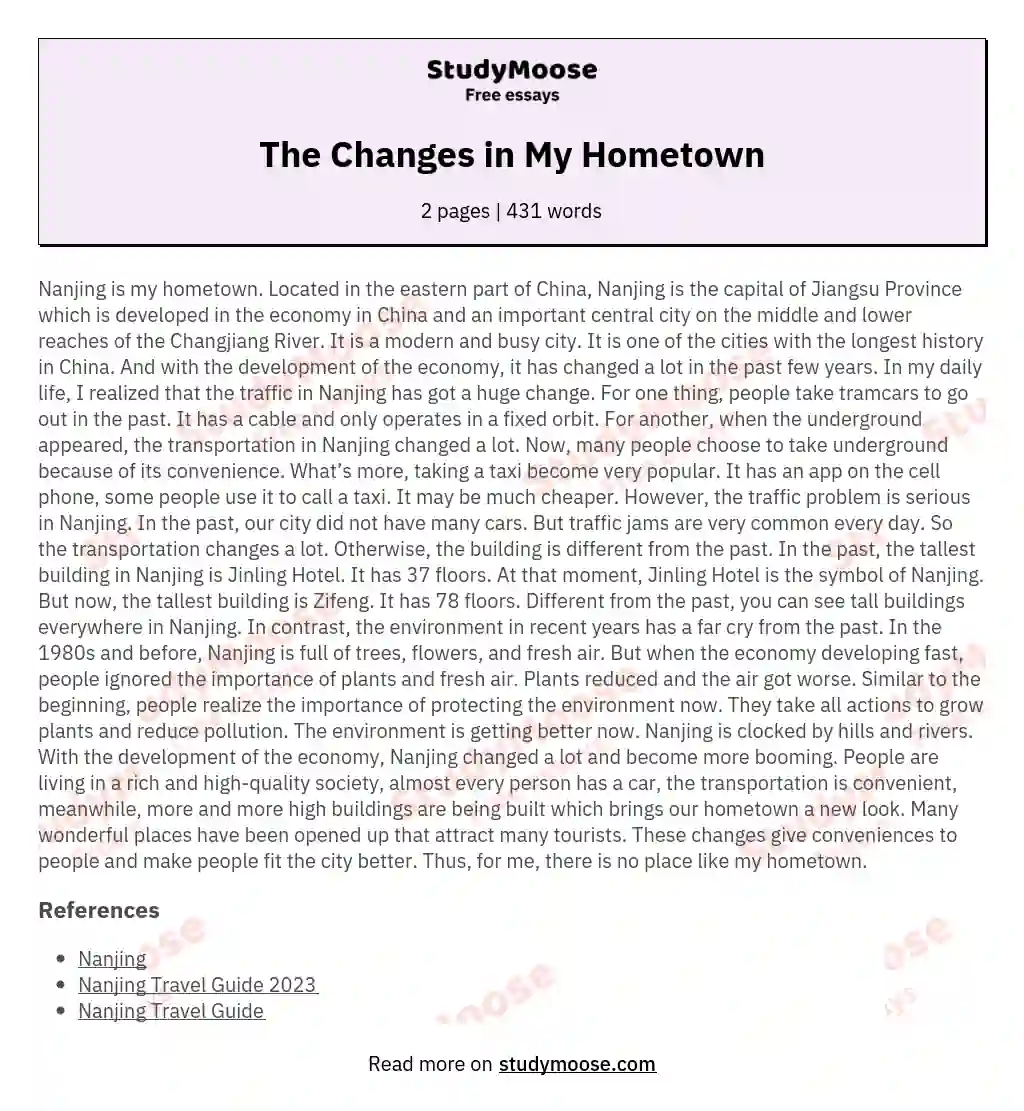 The Changes in My Hometown essay