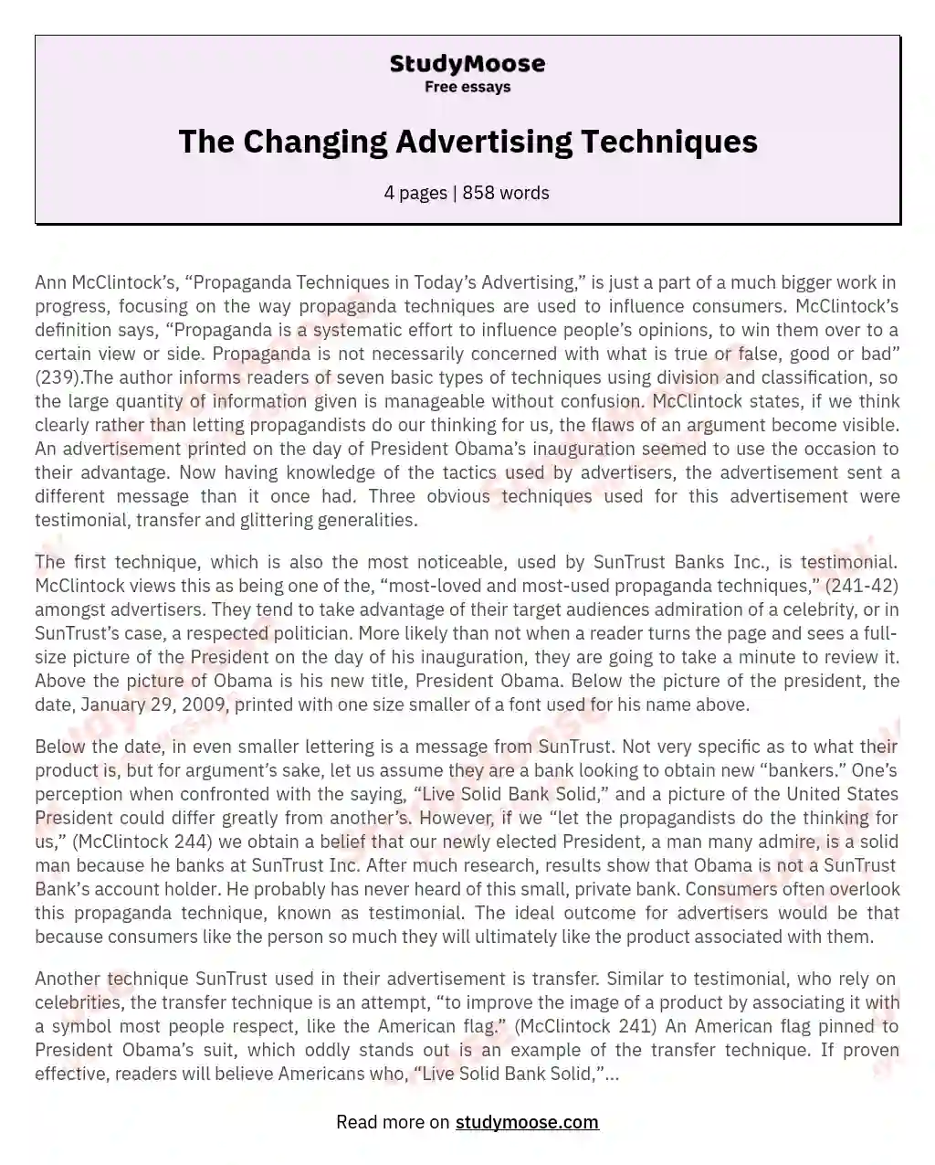The Changing Advertising Techniques essay