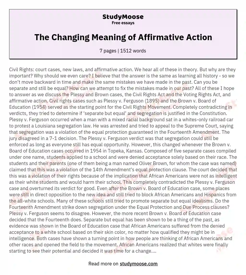 The Changing Meaning of Affirmative Action