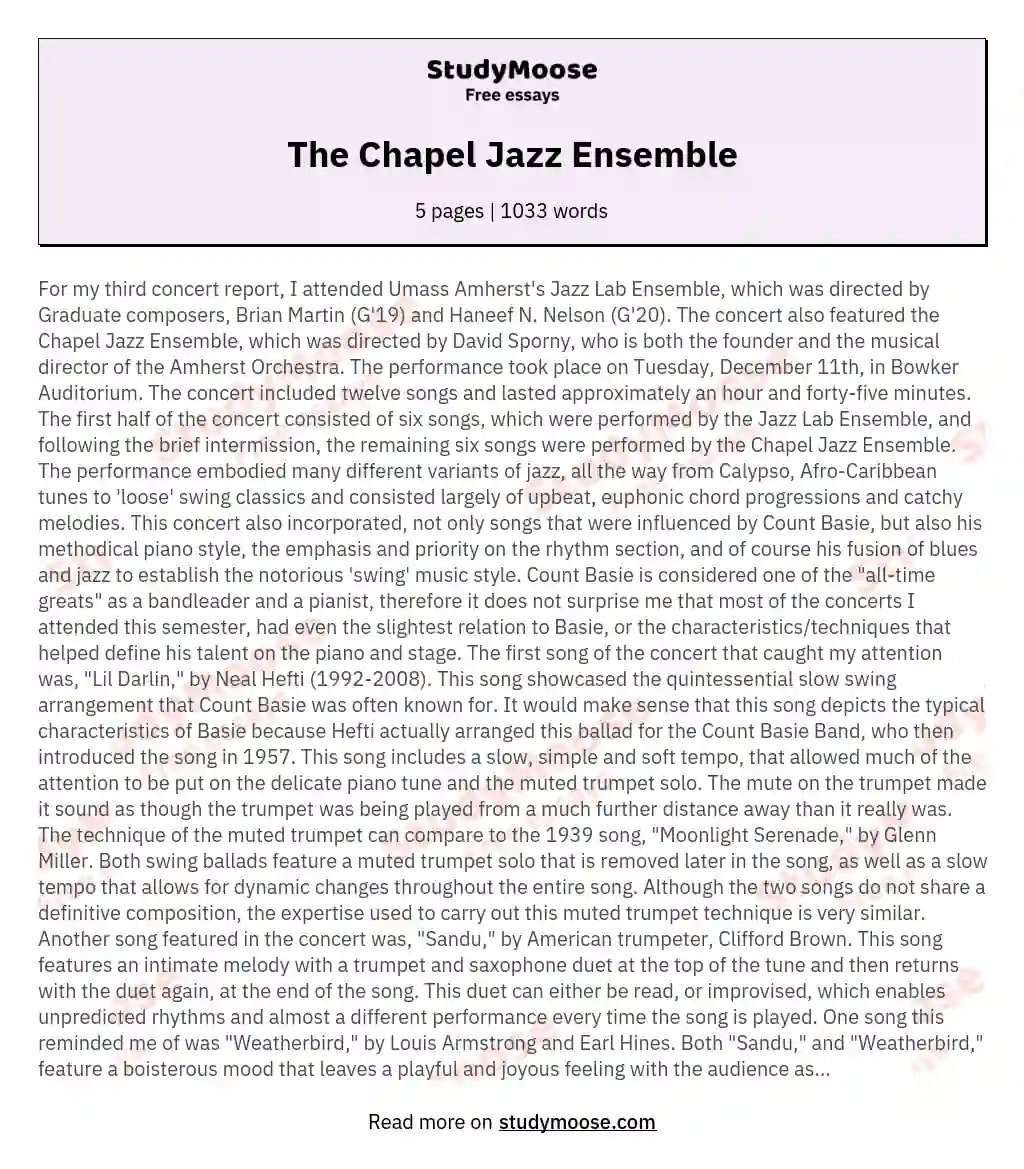 The Chapel Jazz Ensemble essay