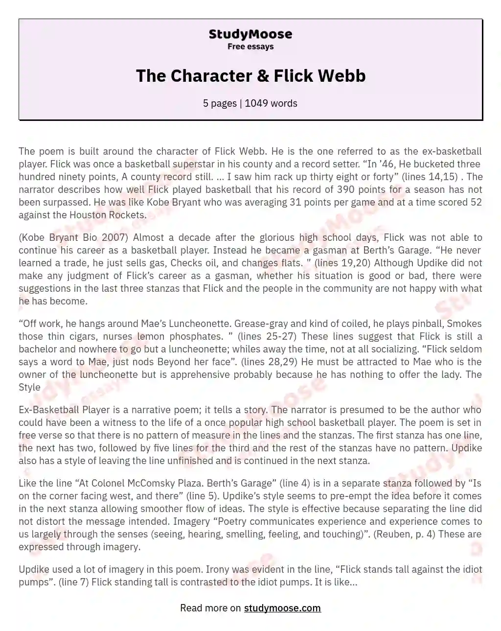 The Character &amp; Flick Webb essay