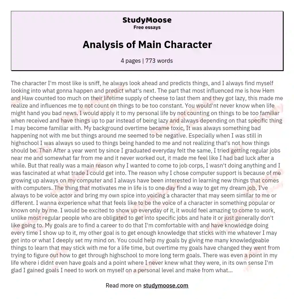 Analysis of Main Character essay