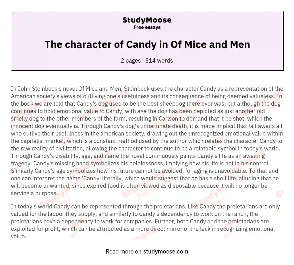 The character of Candy in Of Mice and Men essay
