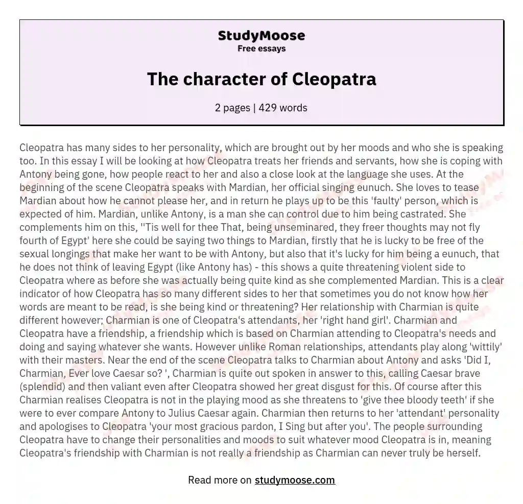 The character of Cleopatra essay